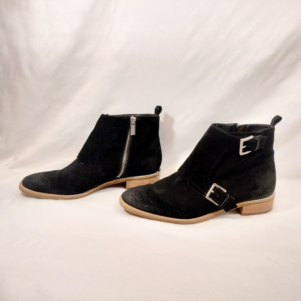 Michael Kors Black Ankle Boots; Suede Buckle Moto Bootie PW16E